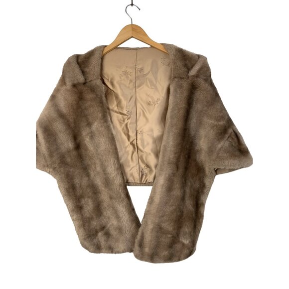 VTG 60s Regina Glenara Faux Fur Capelet Shawl Wrap Stole Coat Beige 8715 GUC - Picture 1 of 8